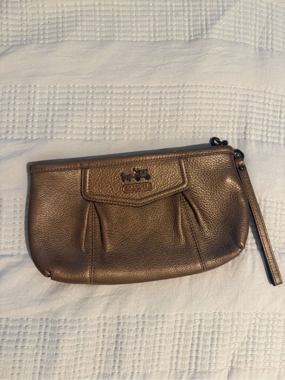 Coach Madison Pleated Metallic Bronze Leather Wristlet Clutch